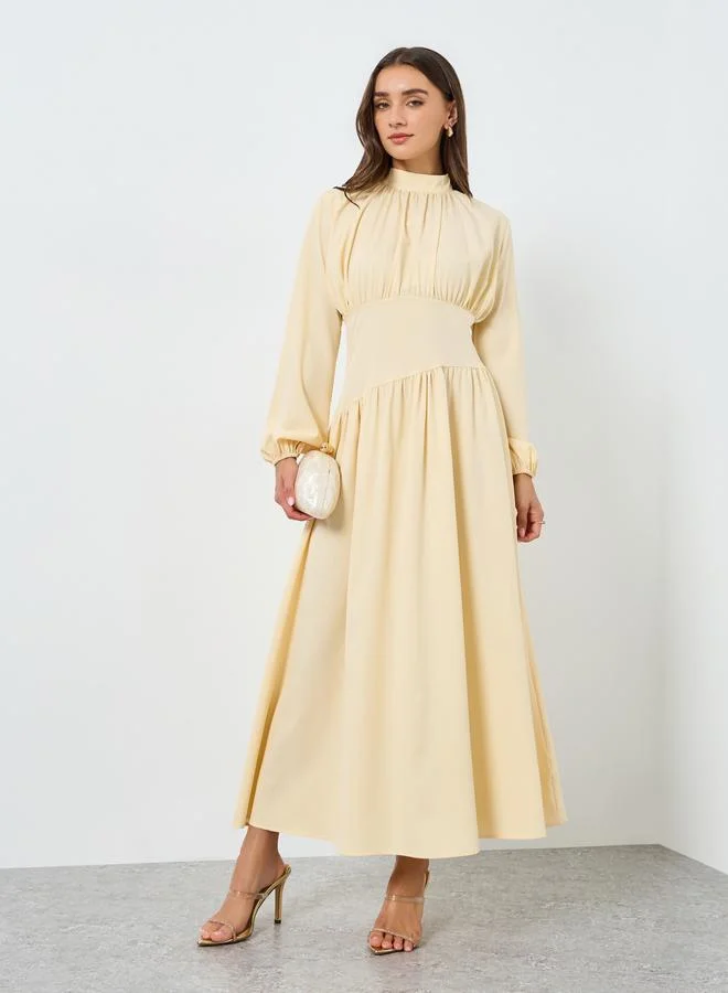 Styli  Women Beige Long Sleeves A-Line Midi Dress for Women | Best Price UAE